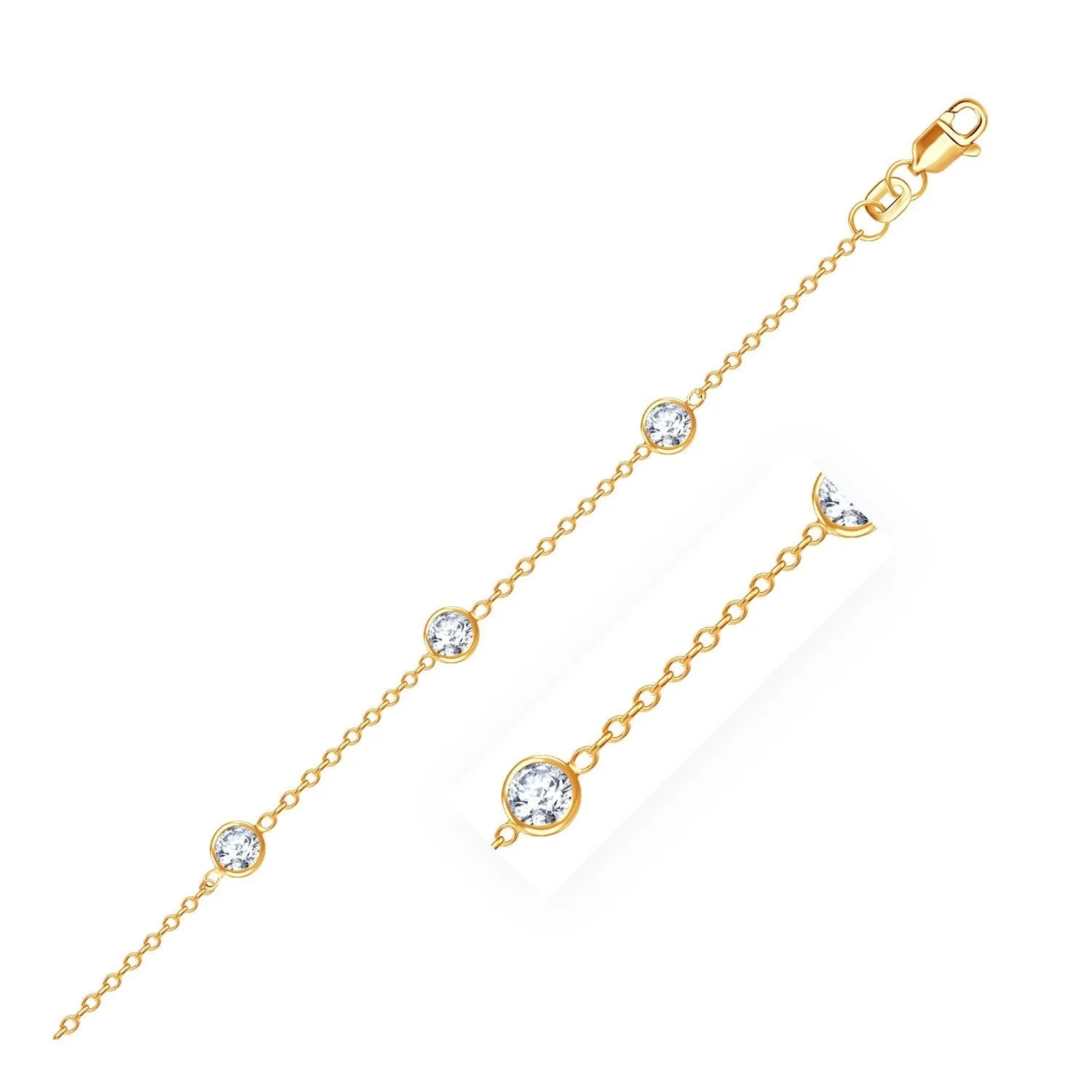 Size: 10'' - 14k Yellow Gold Anklet with Round White Cubic Zirconia