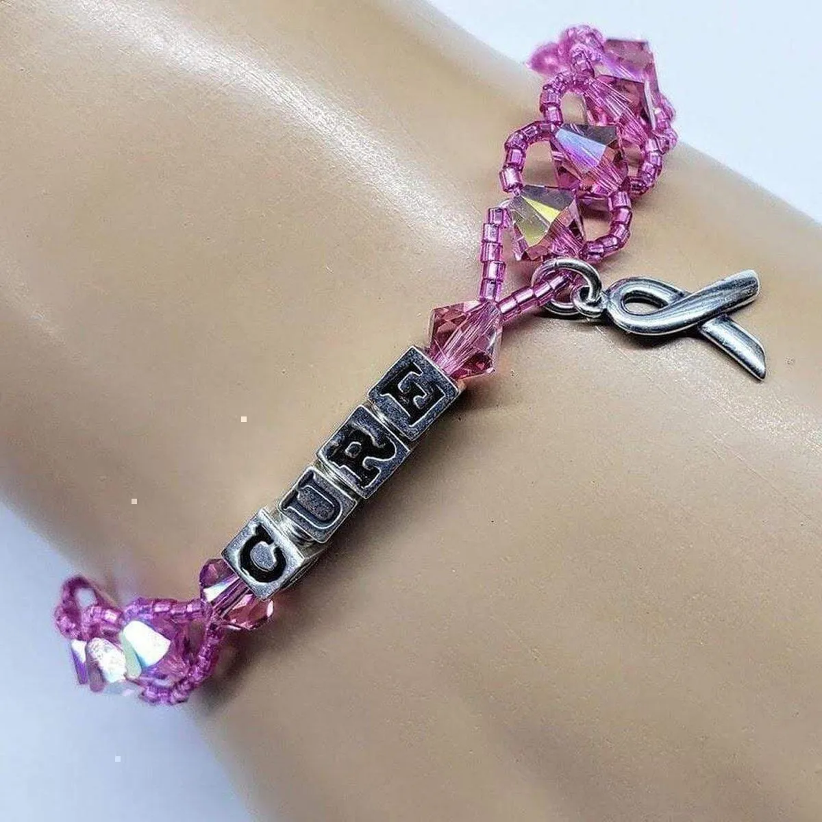 Sparkly Pink Breast Cancer Awareness Bracelet