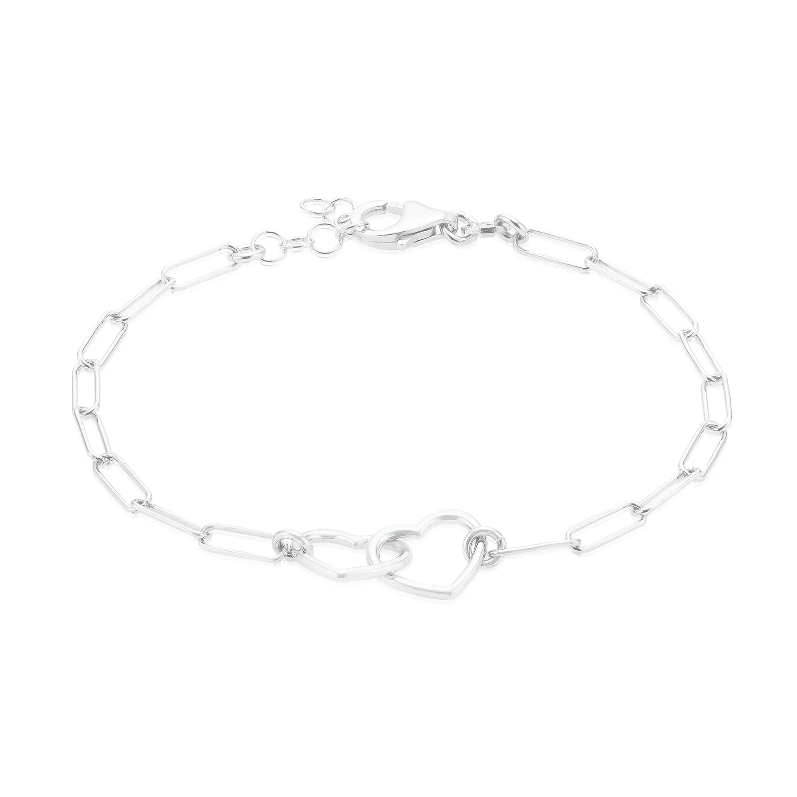 Sterling Silver 17-19cm Double Heart Bracelet