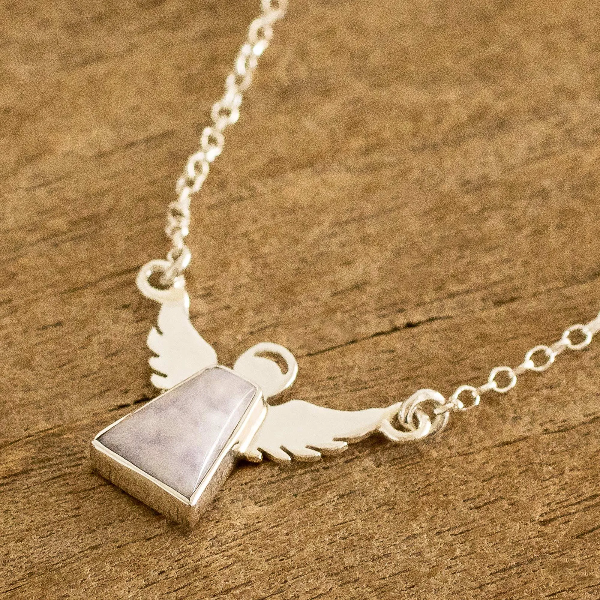 Sterling Silver Angel Pendant Necklace with Lavender Jade - Cloud Angel | NOVICA