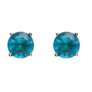 Sterling Silver Blue Topaz Cubic Zirconia Round Earrings