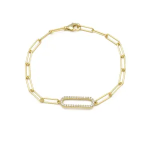 Sterling Silver Gold Plated CZ Paper Clip Bracelet