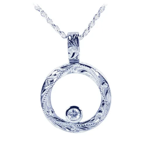 Sterling Silver Hawaiian Scroll Circle with CZ Pendant (Chain Sold Separately)