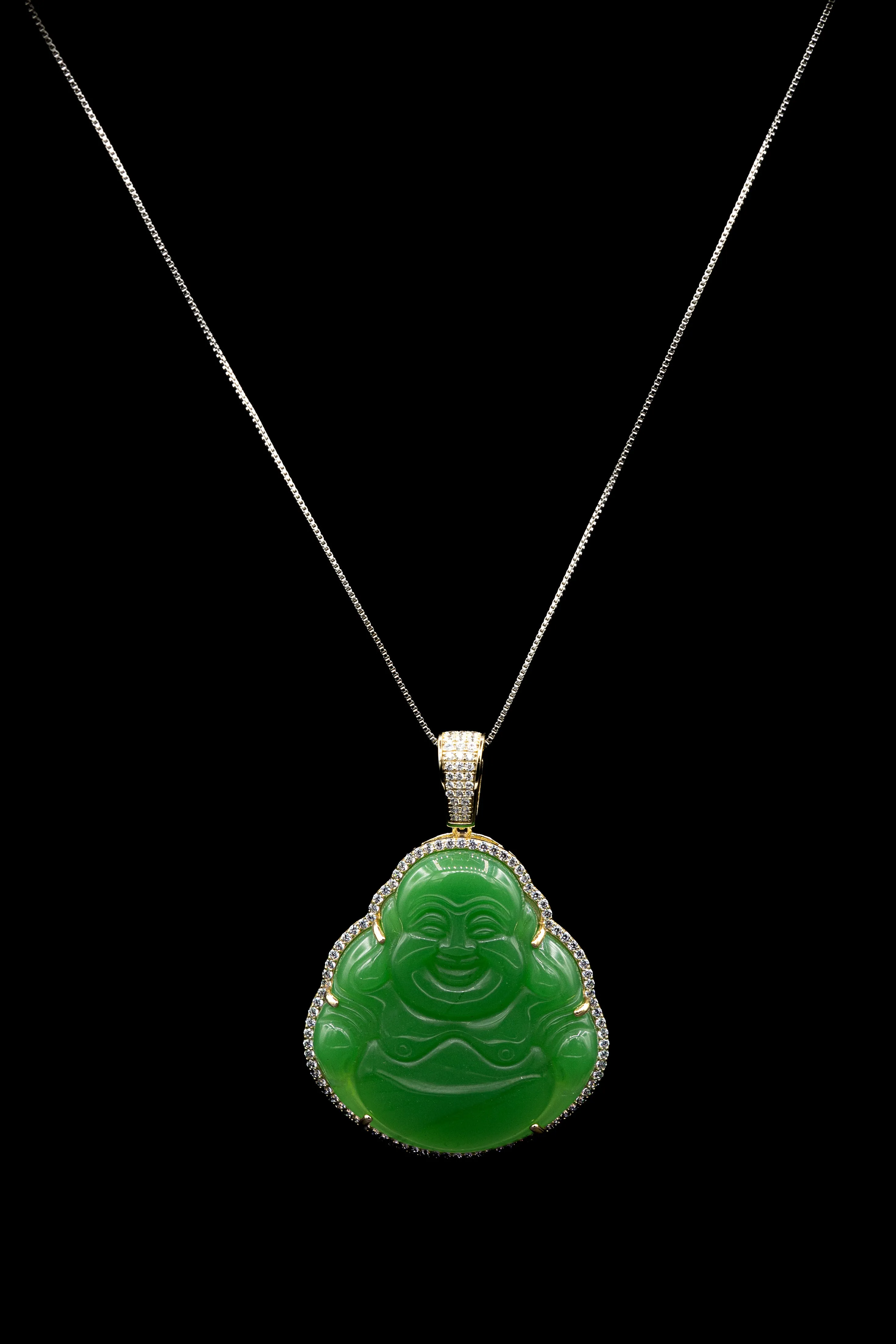 Sterling Silver Jade Sitting Buddha Necklace