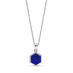 Sterling Silver Lapis Lazuli Hexagon Pendant