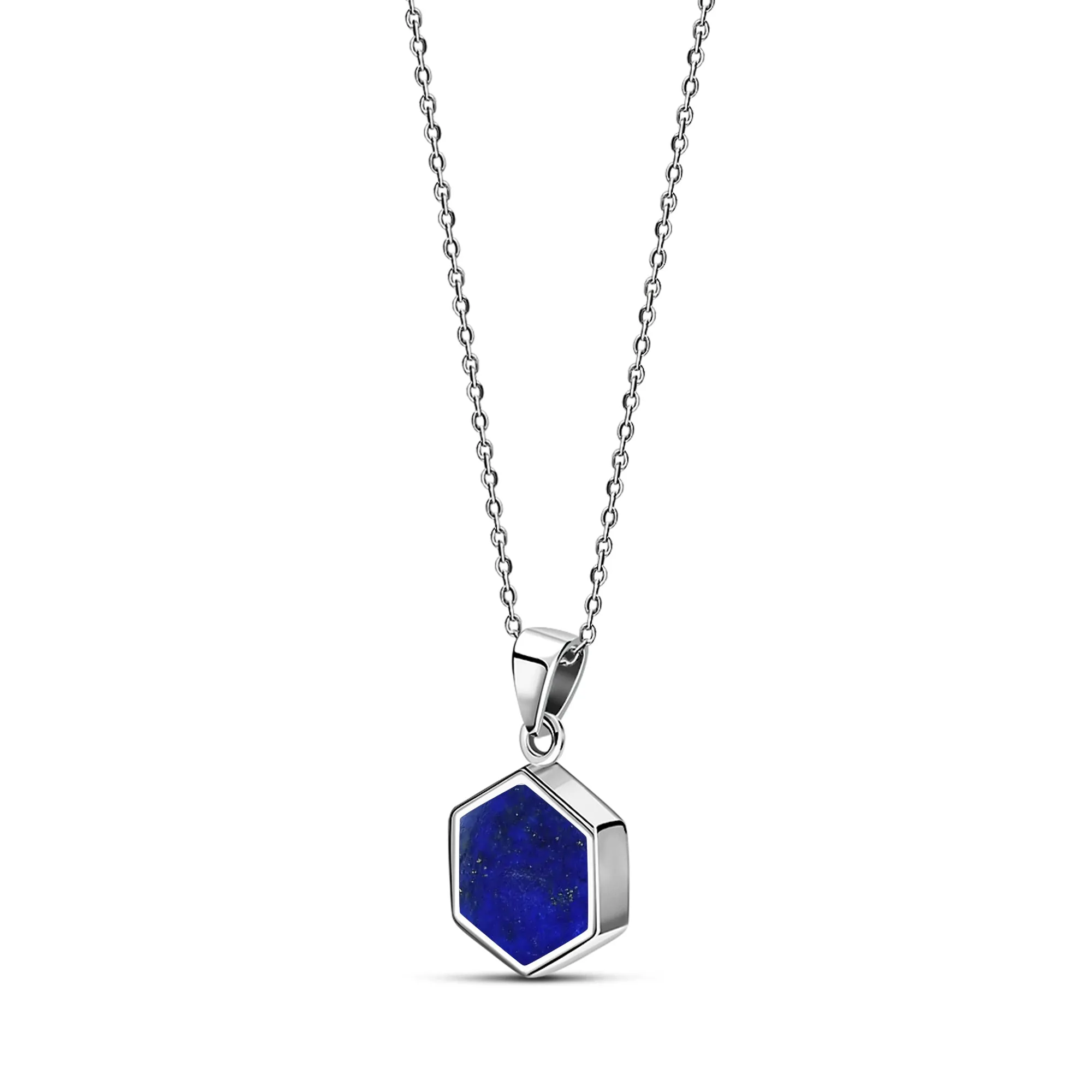 Sterling Silver Lapis Lazuli Hexagon Pendant