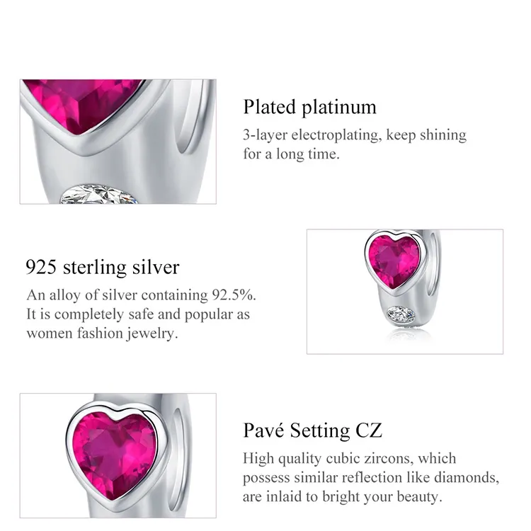 Sterling Silver Pandora Style CZ Heart Spacer Charm