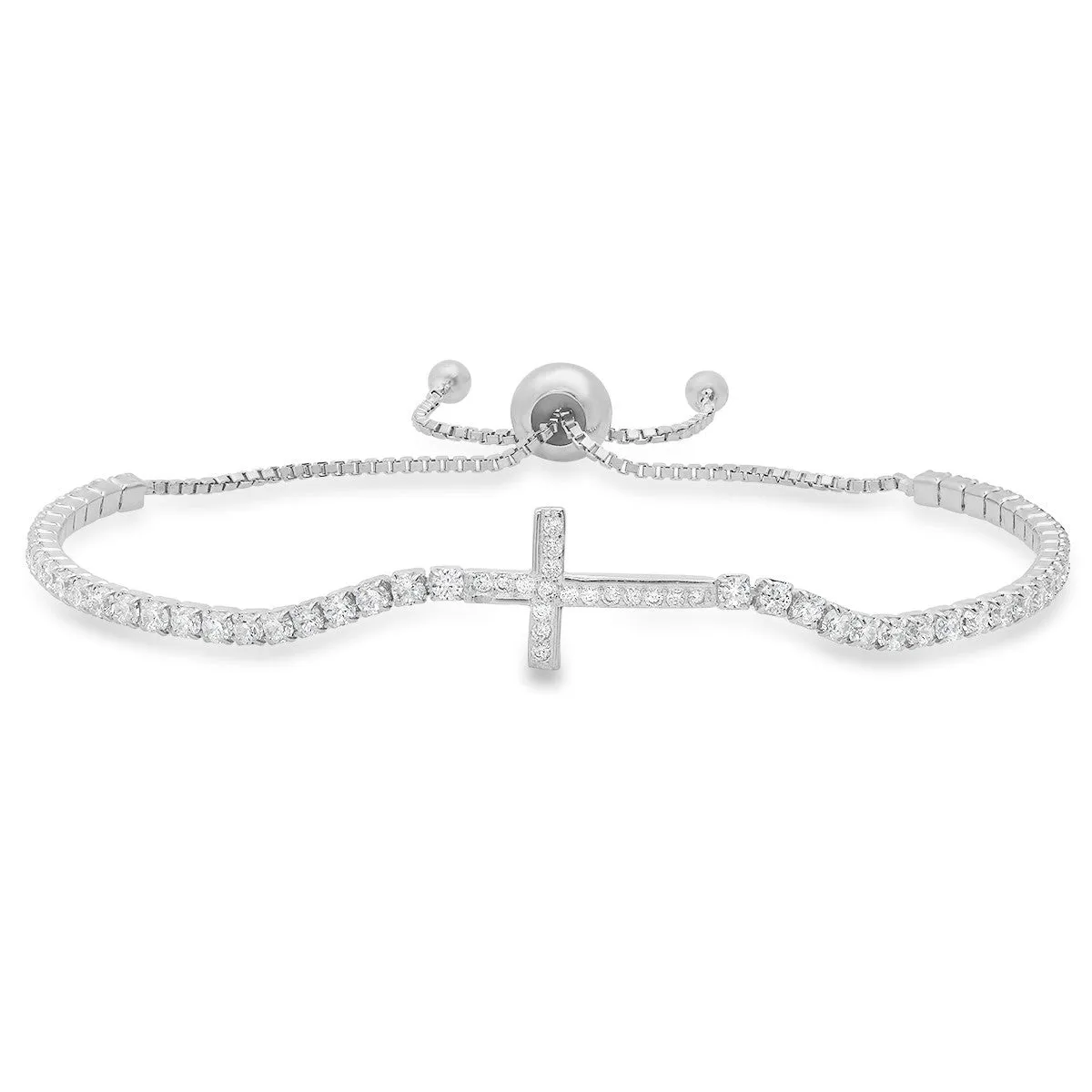 Sterling Silver Petite CZ Cross Adjustable Bracelet