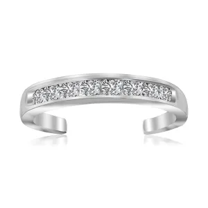 Sterling Silver Rhodium Finished Toe Ring with White Tone Cubic Zirconia Accents