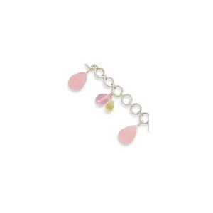 Sterling Silver Rose Quartz Pink Crystal and Citrine Bracelet