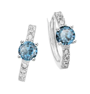 Sterling Silver with Round Blue Topaz Tone and White Cubic Zirconia December Birthstone Hoop Earrings