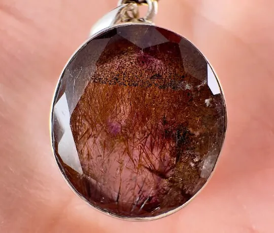 SUPER SEVEN QUARTZ Crystal Pendant - Sterling Silver, Oval - Fine Jewelry, Healing Crystals and Stones, 54123