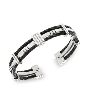 Sutton Stainless Steel And Black Cable Bangle Bracelet