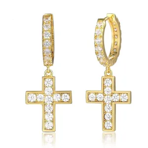 The Valor® - 925 Sterling Silver Diamond Hoop Earrings with Diamond Hanging Cross