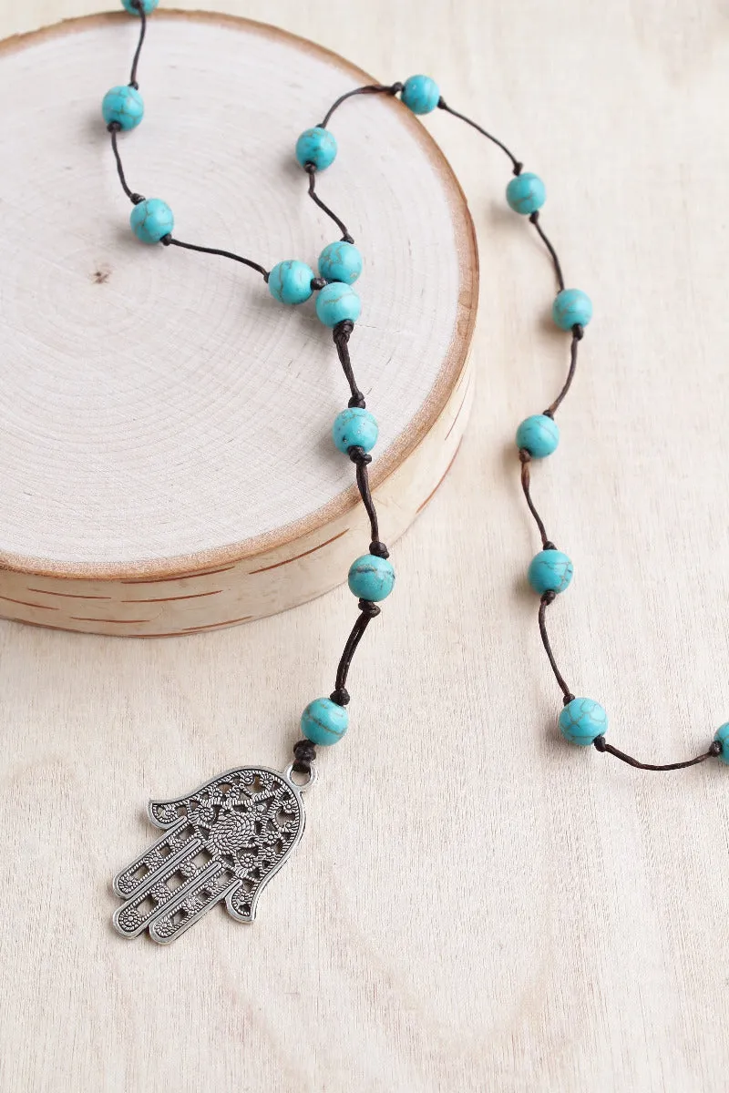 Turquoise Hamsa Alloy Necklace