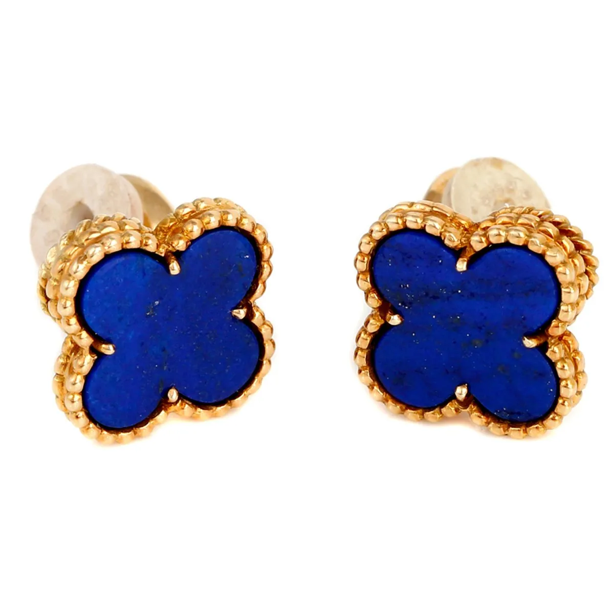 Van Cleef Arpels Vintage Alhambra Lapis Gold Earrings