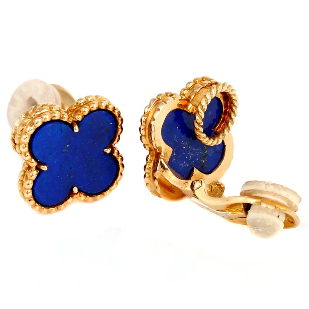 Van Cleef Arpels Vintage Alhambra Lapis Gold Earrings