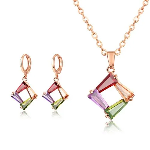 Yellow Chimes Designer Square Swiss Cubic Zircon Rose Gold Plated Pendant Set for Women and Girls