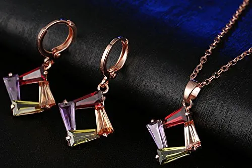 Yellow Chimes Designer Square Swiss Cubic Zircon Rose Gold Plated Pendant Set for Women and Girls