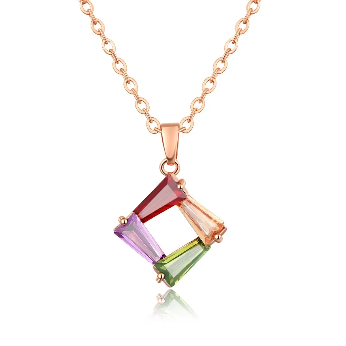 Yellow Chimes Designer Square Swiss Cubic Zircon Rose Gold Plated Pendant Set for Women and Girls