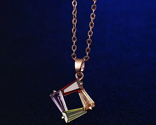 Yellow Chimes Designer Square Swiss Cubic Zircon Rose Gold Plated Pendant Set for Women and Girls